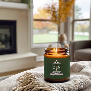 ReaZen Positive Vibes Aromaterápiás Szójaviaszgyertya 200 g, Zsálya és Menta illóolajokkal, borostyán üveg ezüst tetővel