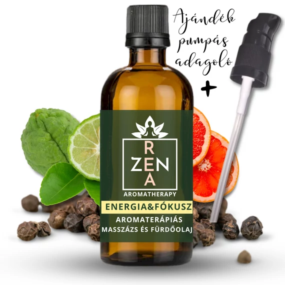 ReaZen Energia & Fókusz masszázsolaj bergamot, keserűnarancs és feketebors illóolajokkal, koncentrációt és mentális frissességet támogató hatással